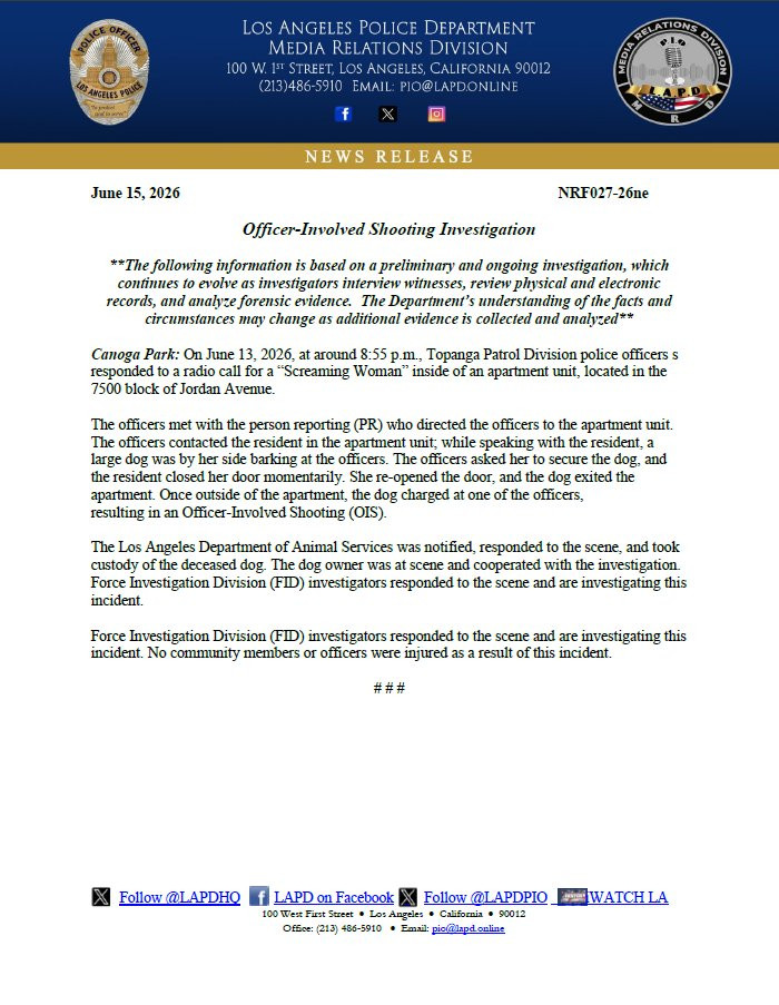 Conversation LAPD PIO @LAPDPIO LAPD News Release: Officer-Involved Shooting Investigation