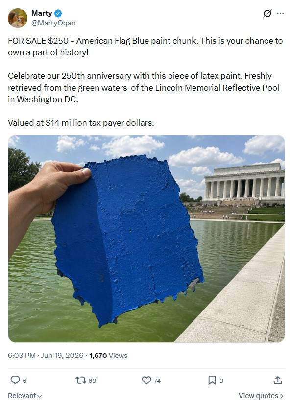 FOR SALE $250 - American Flag Blue paint chunk.