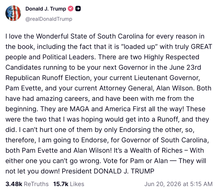 Trump's Truth Social Post