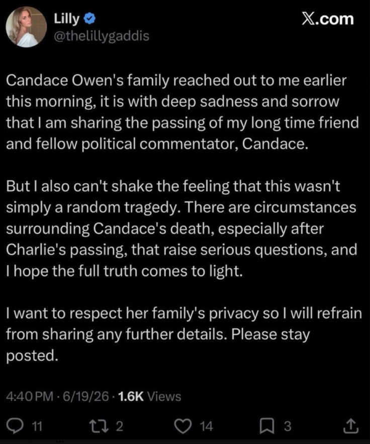Lilly Gaddis's X Post