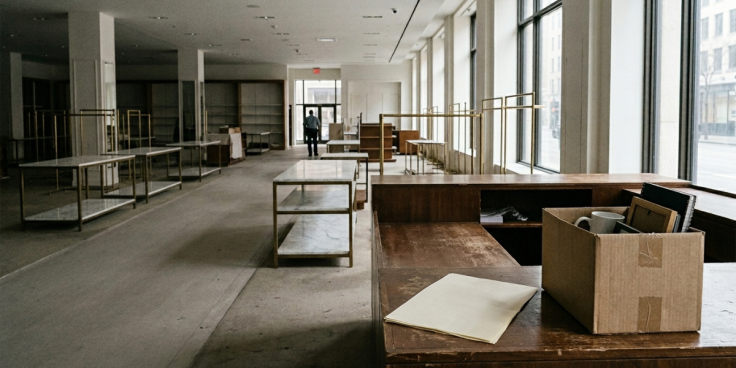 The empty interior of a large upscale department store