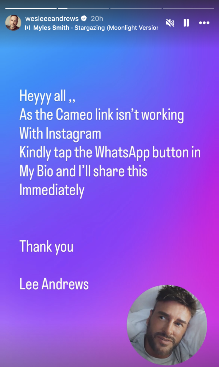 Lee Andrews's Instagram Story