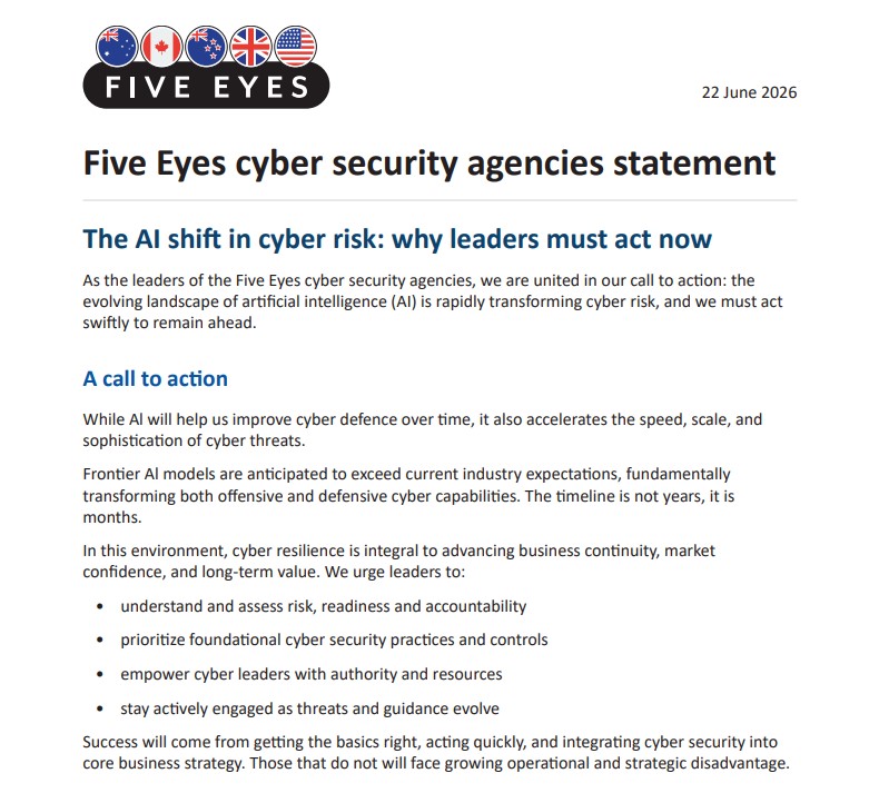 Spy Agencies Say AI Cyber Threats Are Only Months Away, Issuing Urgent Warning on Frontier AI
