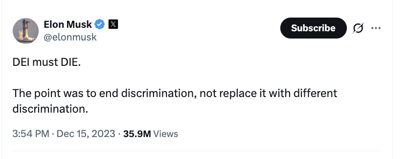 Elon Musk DEI quote