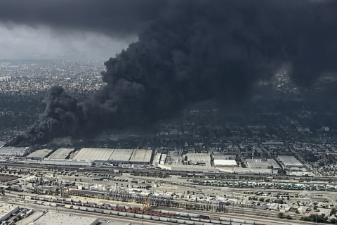 Massive Smoke Plume Rises Over Boyle Heights After Lineage Warehouse