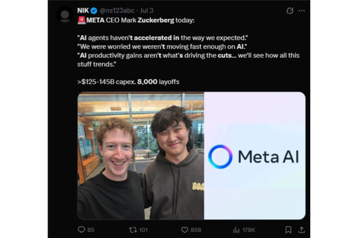 Screenshot of an X post by @ns123abc quoting Mark Zuckerberg's