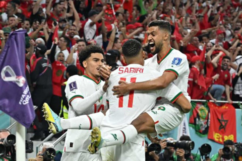 Azzedine Ounahi celebrating one of his goals with Achraf Hakimi