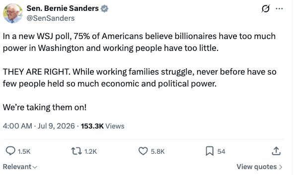 Bernie Sanders billionaires too much power