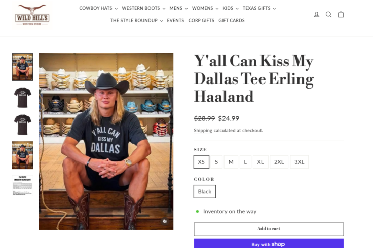 Erling Haaland's Custom Shirt From Wild Bill's Western Store