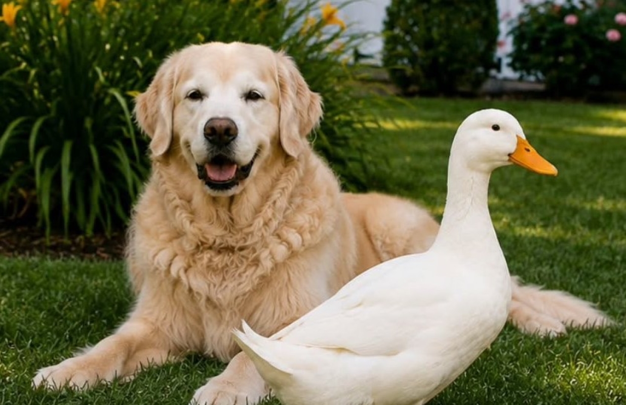 A dog and duck internet sensation duo