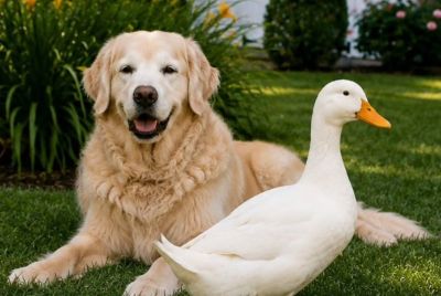 A dog and duck internet sensation duo