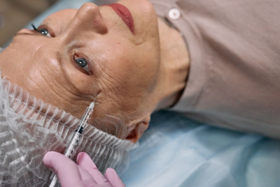 Woman undergoing cosmetic procedure with an injection