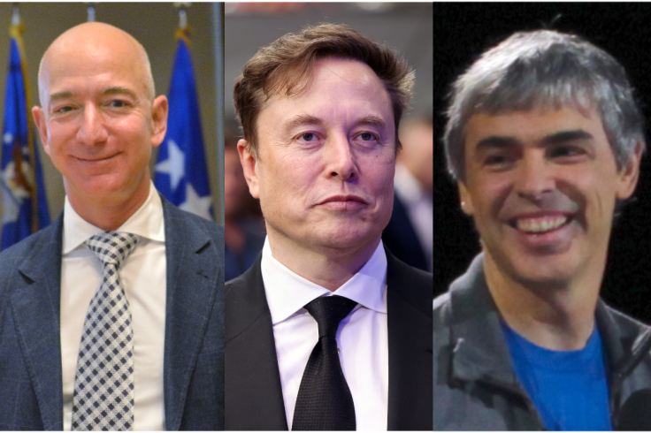 Head-and-shoulders photographs of Jeff Bezos, Elon Musk and Larry Page
