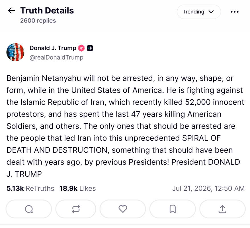 Trump Says Netanyahu 'Will Not be Arrested' in the US Following Mamdani's Threats