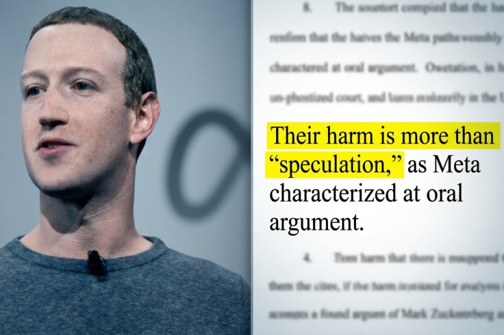 collage of Mark Zuckerberg beside a stylised court filing