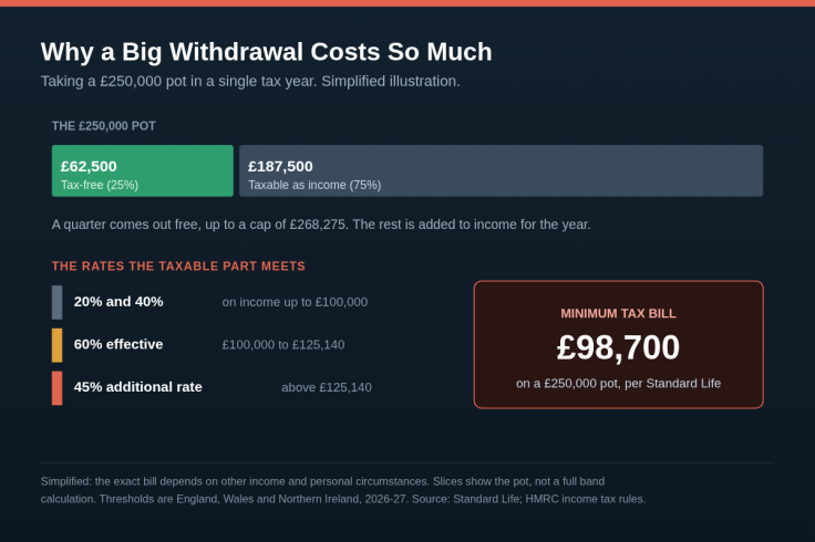 Chart showing how a £250,000 pension withdrawal is taxed