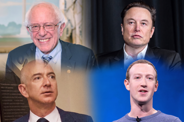 Bernie Sanders with Elon Musk, Jeff Bezos and Mark Zuckerberg