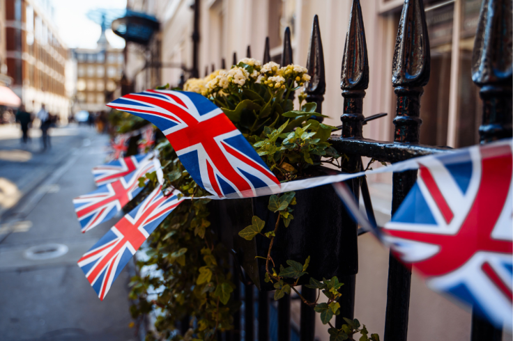 Close-up of Union Jack flags