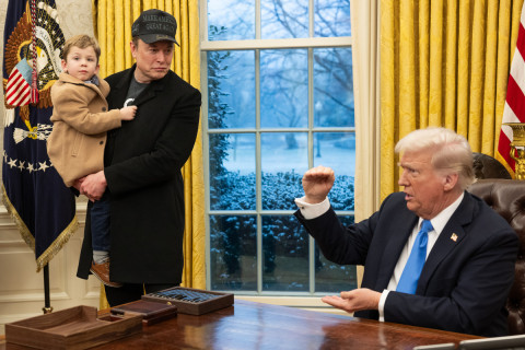 Elon Musk, holding a young child, Trump