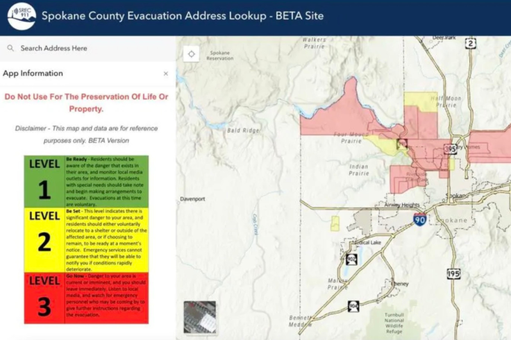 Real-time evacuation information for Spokane County, Washington