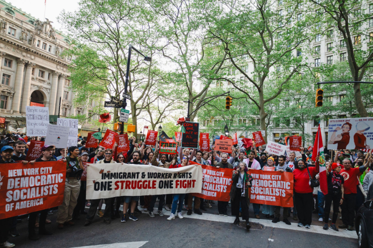 New York City DSA’s contingent at a May Day event