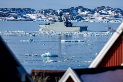 Danish Royal Navy vessel patrolling the waters of Greenland