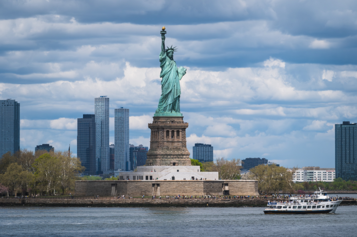 Liberty Island Boat Near Statue of Liberty