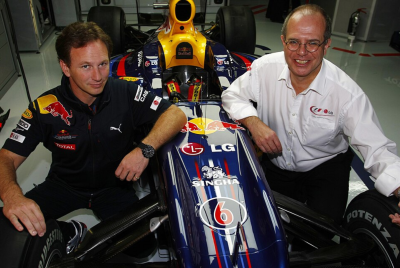 Christian Horner pictured with Red Bull Formula 1 car during