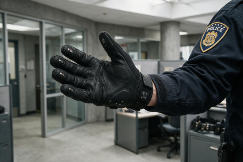 ICE Officer with shock gloves on