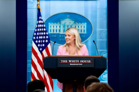 Karoline Leavitt speaks at the White House press briefing