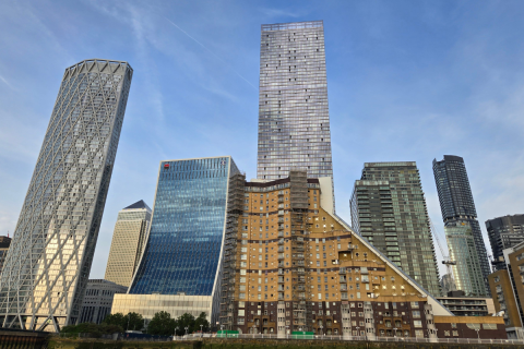 View of striking skyscrapers in Canary Wharf