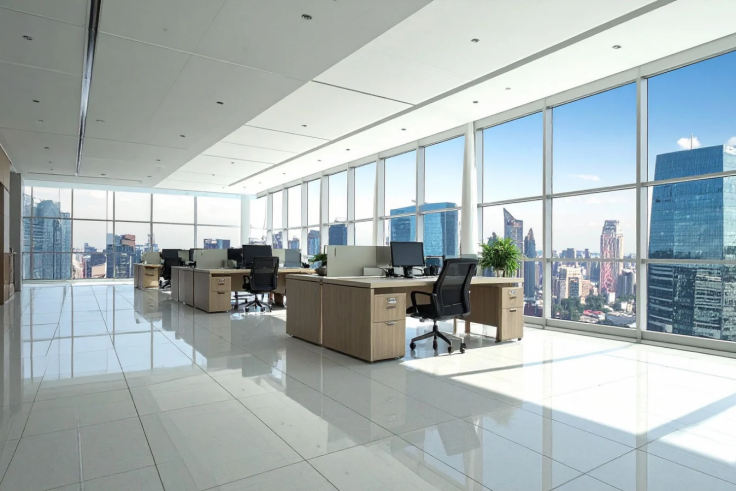 Bright Modern Office Interior with City View