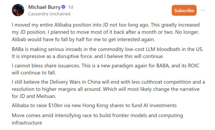 Michael Burry Alibaba