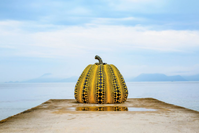 Yayoi Kusama pumpkin artwork at Naoshima