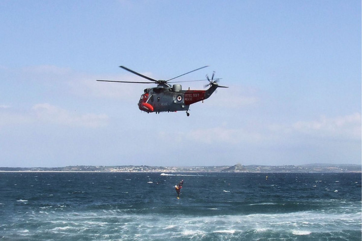 Helicopter flying over the English Channel