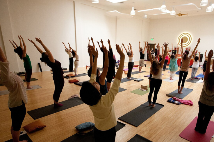 Inside a yoga studio