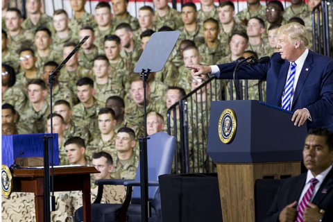 President Donald Trump speaks to Fort Drum Soldiers