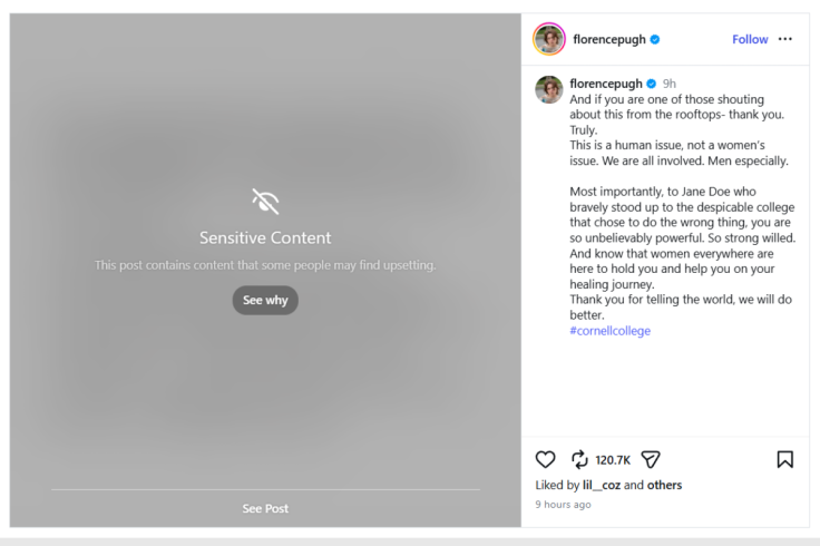 Florence Pugh's Instagram post on 27 September 2026