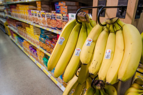 Bananas at a grocery store