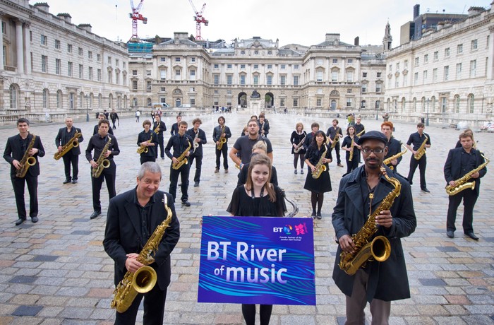 Leading British saxophonist Andy Sheppard and the Saxophone Massive helped launch BT River of Music at Somerset House in central London on Oct. 27,2011