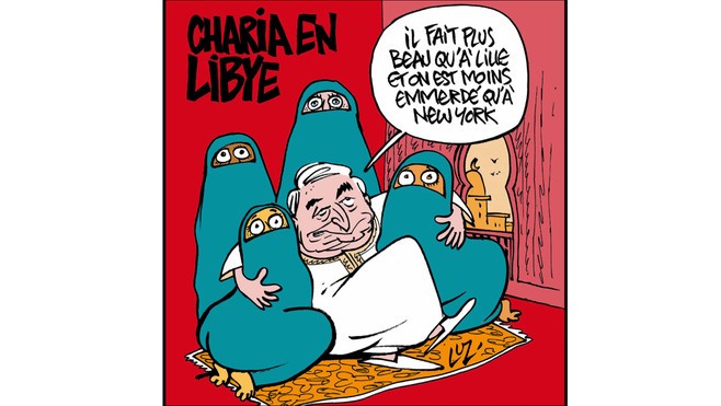 Charlie Hebdo Cover making fun of the Sharia law in Libya, following NTC announcement
