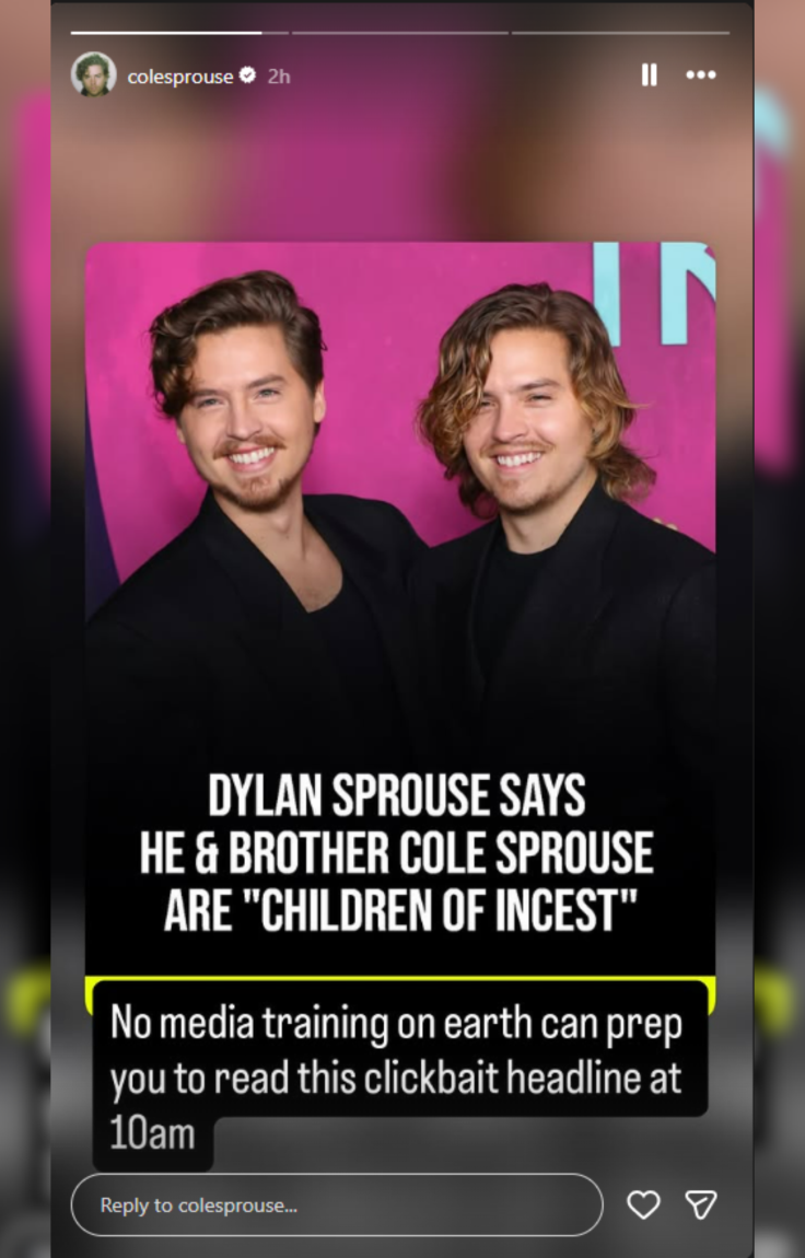 Cole Sprouse's IG Story