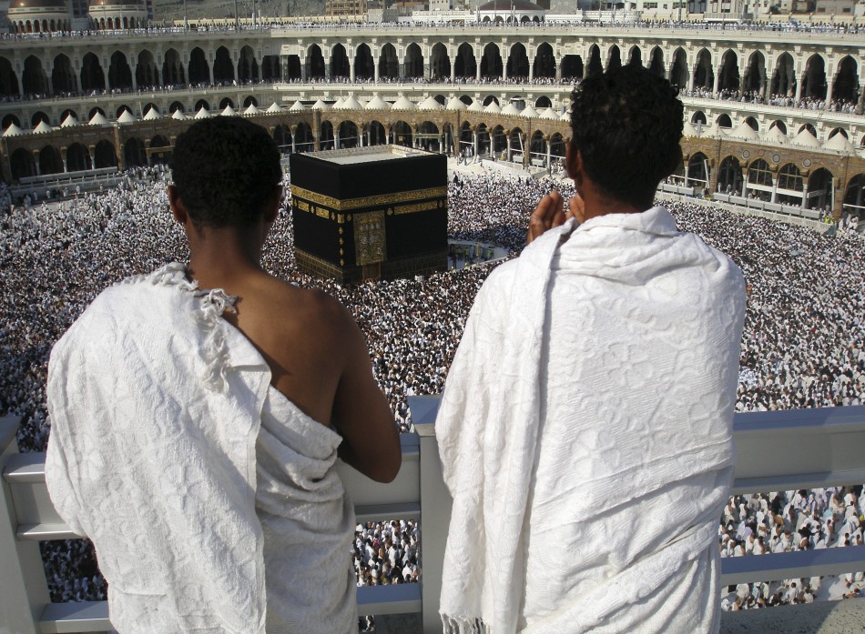 Pilgrims pray inside the Grand Mosque as thousands of Muslims circle the Kaaba in Mecca