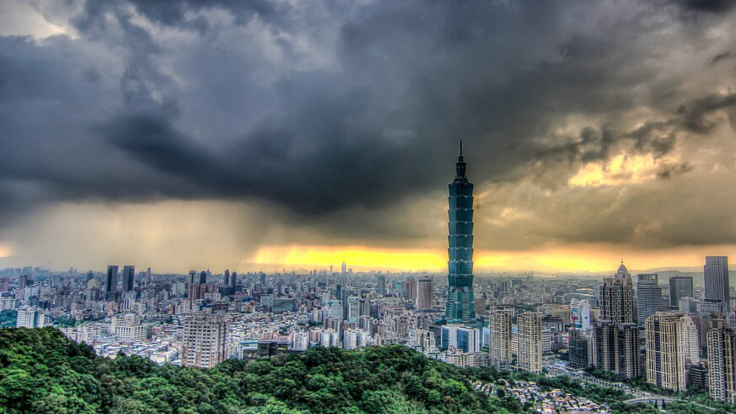Cityscape of Taipei Taiwan during typhoon