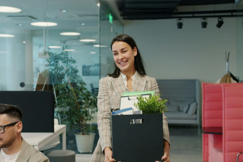 Employees Happily Leaving the Workplace