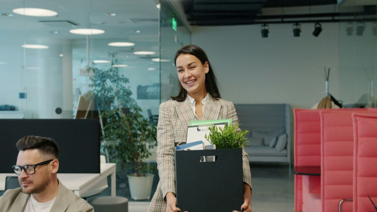 Employees Happily Leaving the Workplace