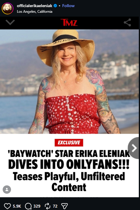 OnlyFans average earnings, Erika Eleniak