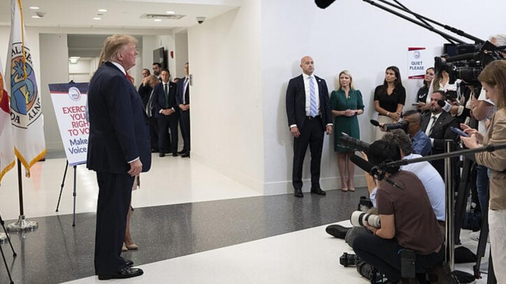 President Donald Trump speaks to the press