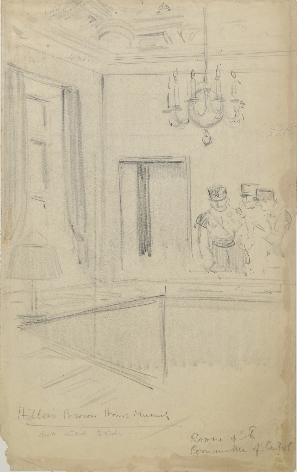 This drawing by Helen McKie shows Nazi officials inside a committee room at Hitlers Munich headquarters