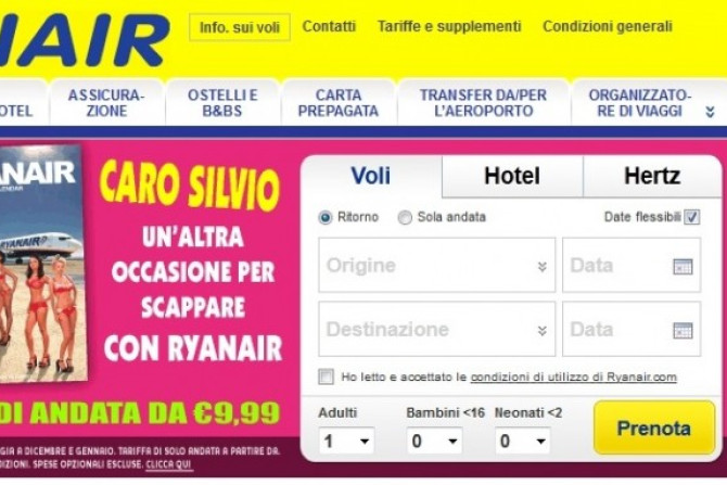 Ryanair Italian Website on Tuesday 8 November 2011
